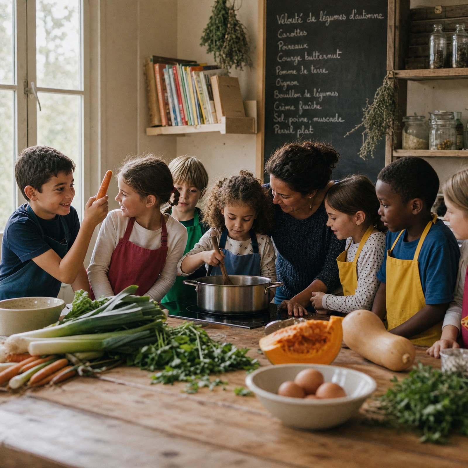 Des enfants préparent un clafoutis aux cerises dans notre atelier de Limoges